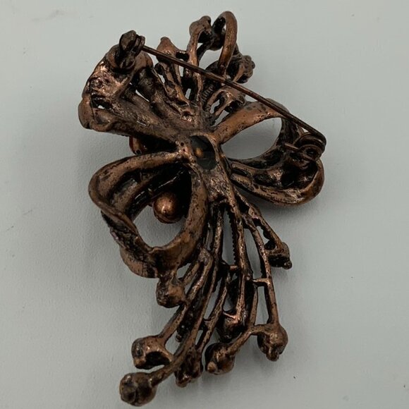 Floral and Bow Brooch Pin with Pink & Red Stones - Picture 5 of 7